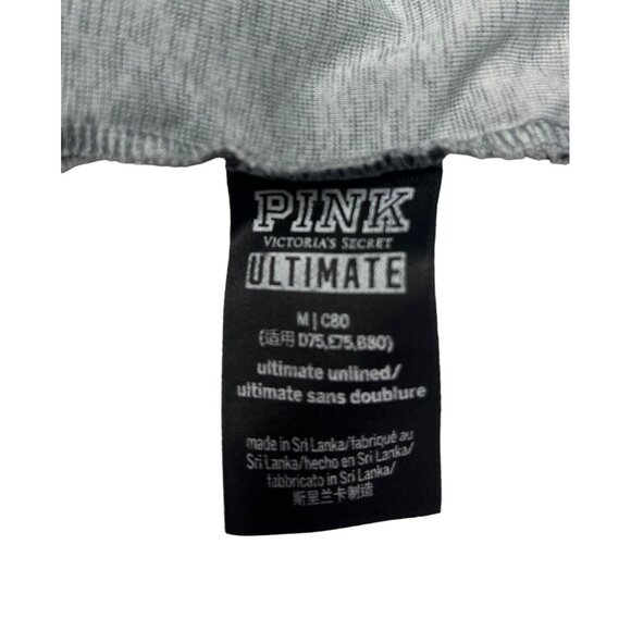 Victorias Secret PINK Strappy Sports Bra Size M Gray & Black Polyester/Elastane - Picture 8 of 11